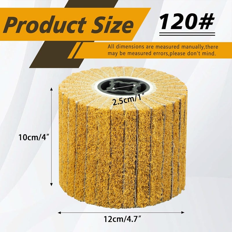 SALI Non Woven Wire Abrasive Drawing Polishing Burnishing Wheel Flap Wire Brush Drum Surface Conditioning Tool for Metal Surface Polishing Grinding Removing Rust 120x100x19mm with Sandpaper 120 Grit - Image 2
